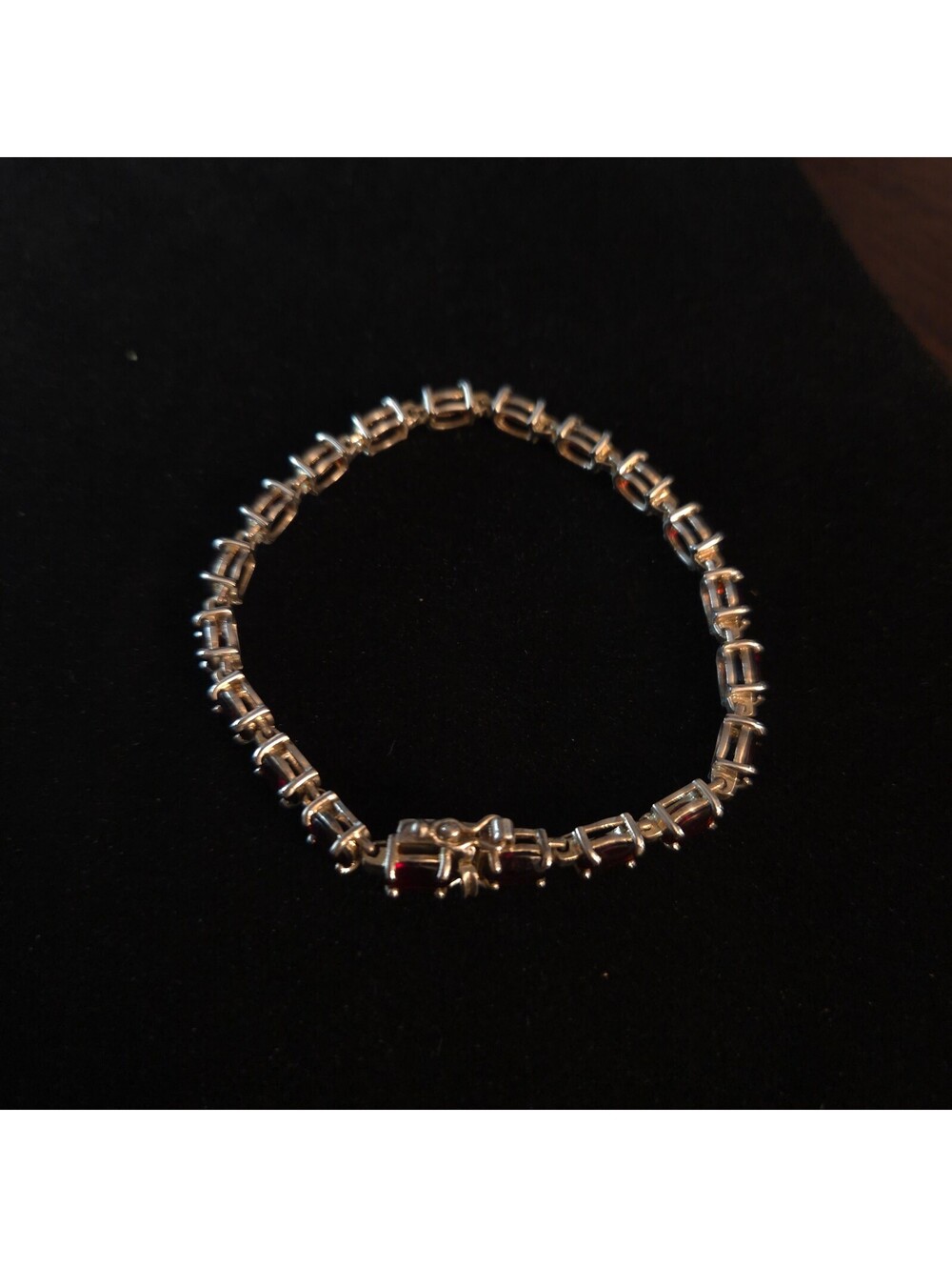Vintage 7 1/2" Sterling Silver and Garnet (tested) Tennis Bracelet